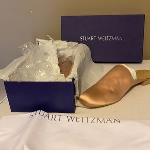 Stuart Weitzman Mulearky pink satin mules